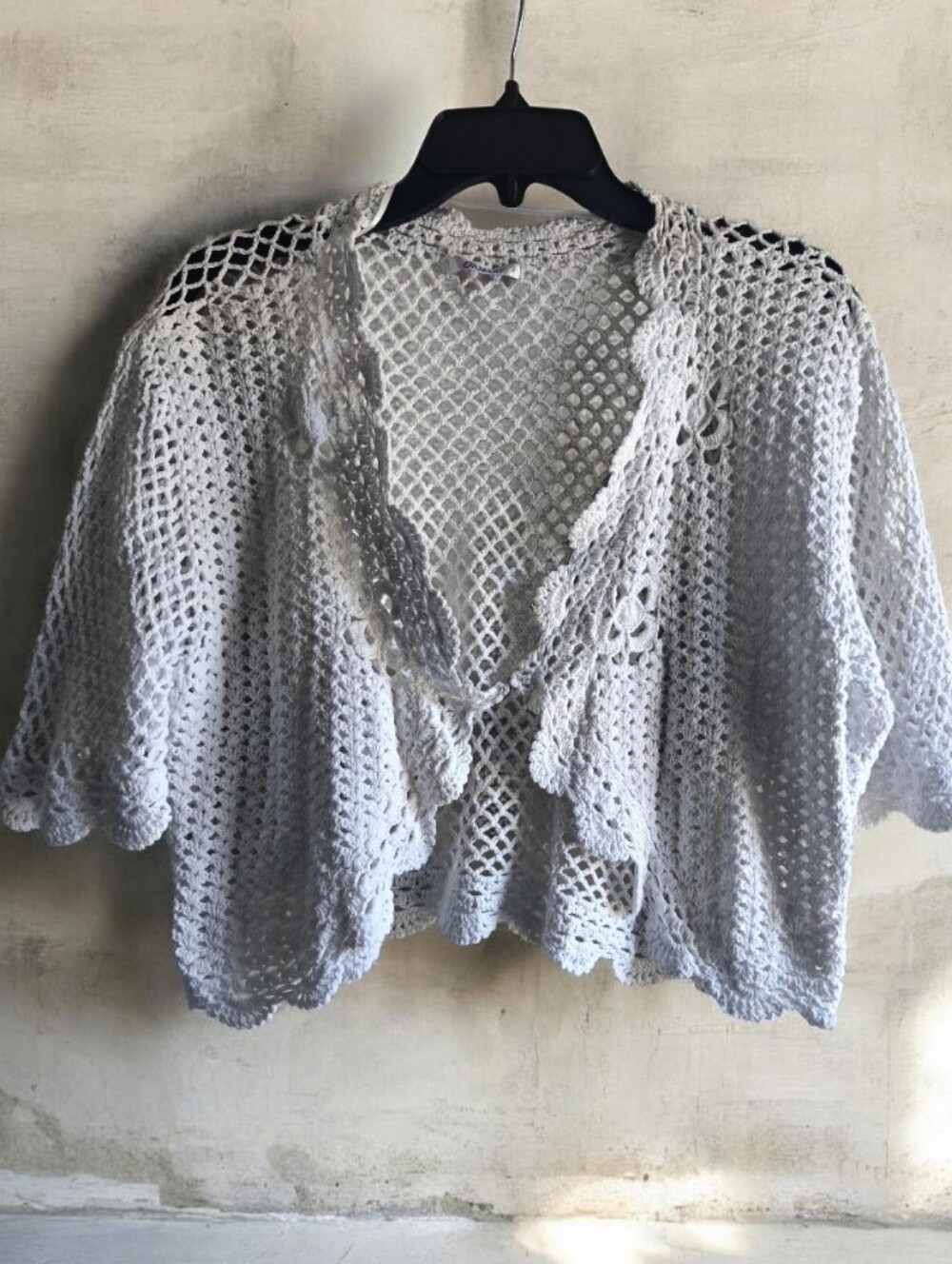 Crochet Open-Front Poncho Cardigan Shrug in White - Lightweight Layering